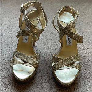 Jimmy Choo Platform Gold Glitter Sandal